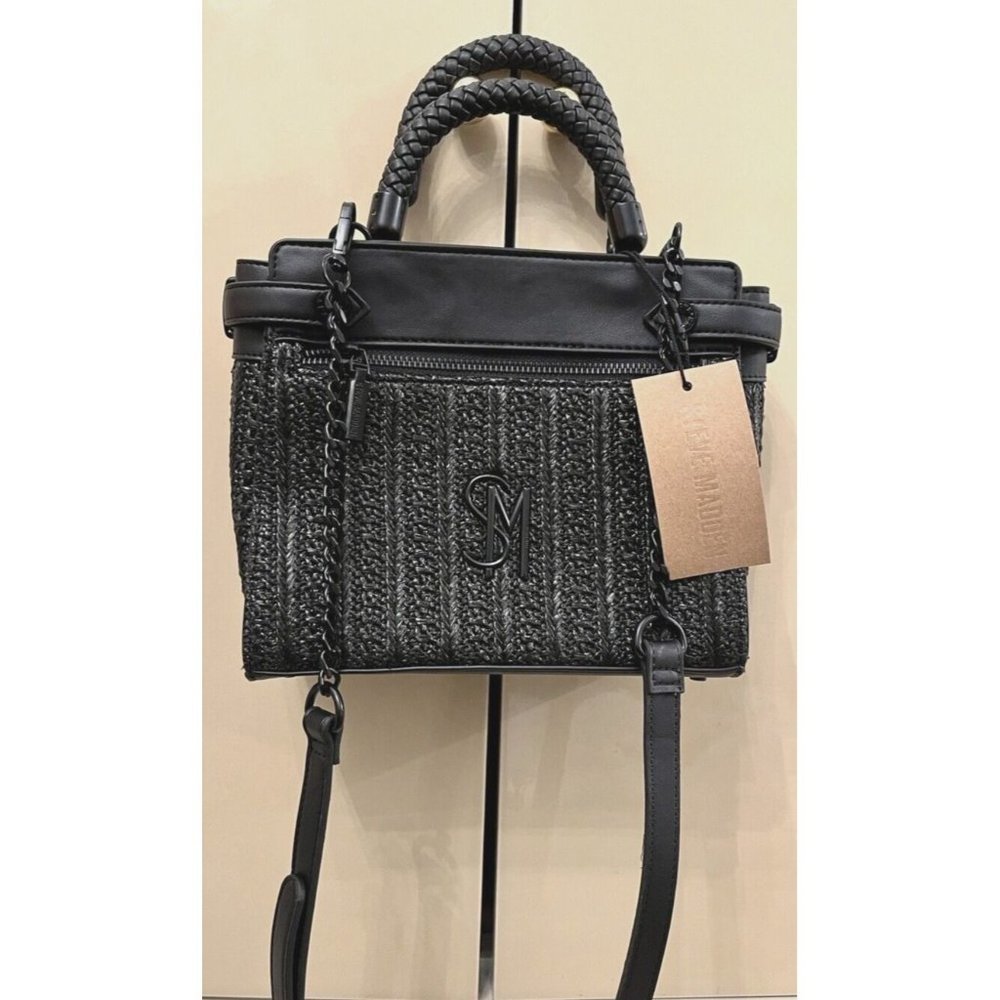 NWT STEVE MADDEN BHAYMANN CROSSBODY SATCHEL HAND BAG BLACK WOVEN TIKTOK VIRAL